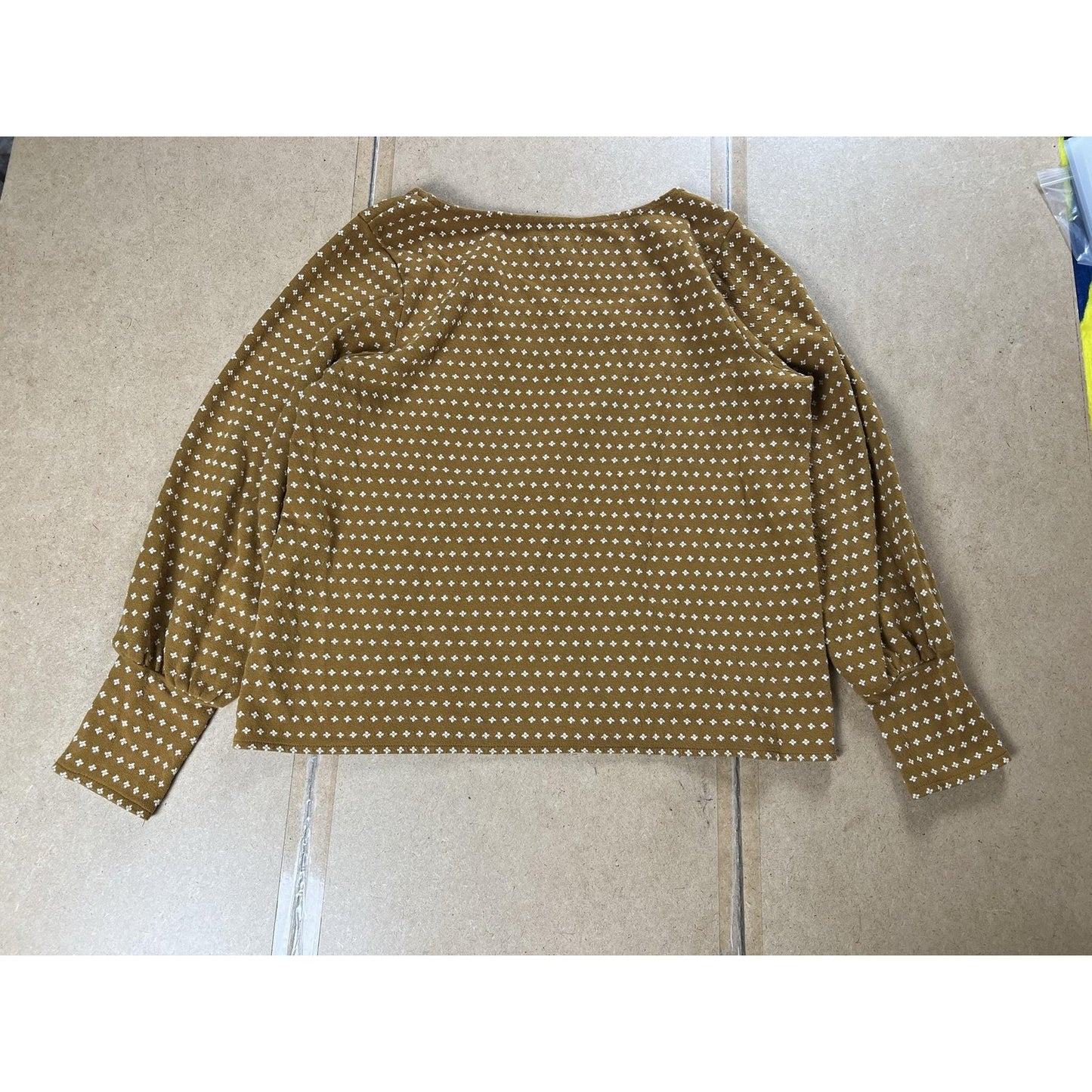 Madewell T-Shirt Womens XL Brown Square Neck Puff Sleeve Knit Geometric Stretch
