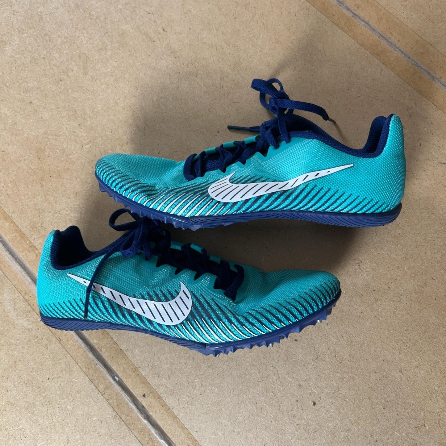 Nike Track Spikes Shoes Mens Size 9 Blue Racing Lightweight Spikes Athletic