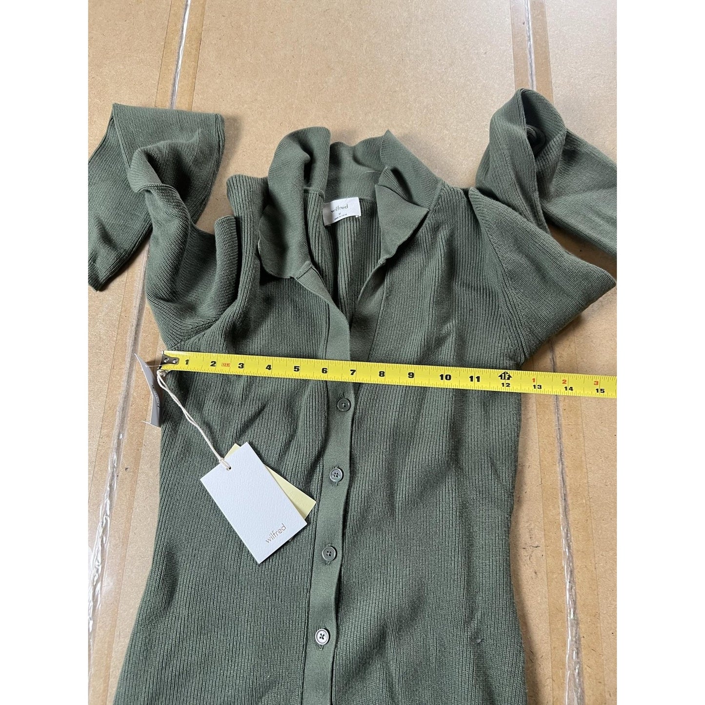 Wilfred Dress Womens M Green Ribbed Midi Shirt Dress Collared Button Stretch