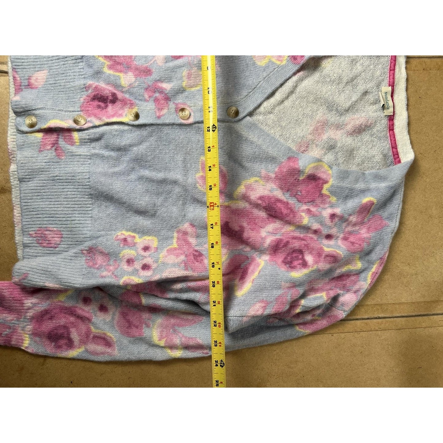 Sundance Cardigan Womens XL Blue Floral Lightweight V-Neck Button Knit