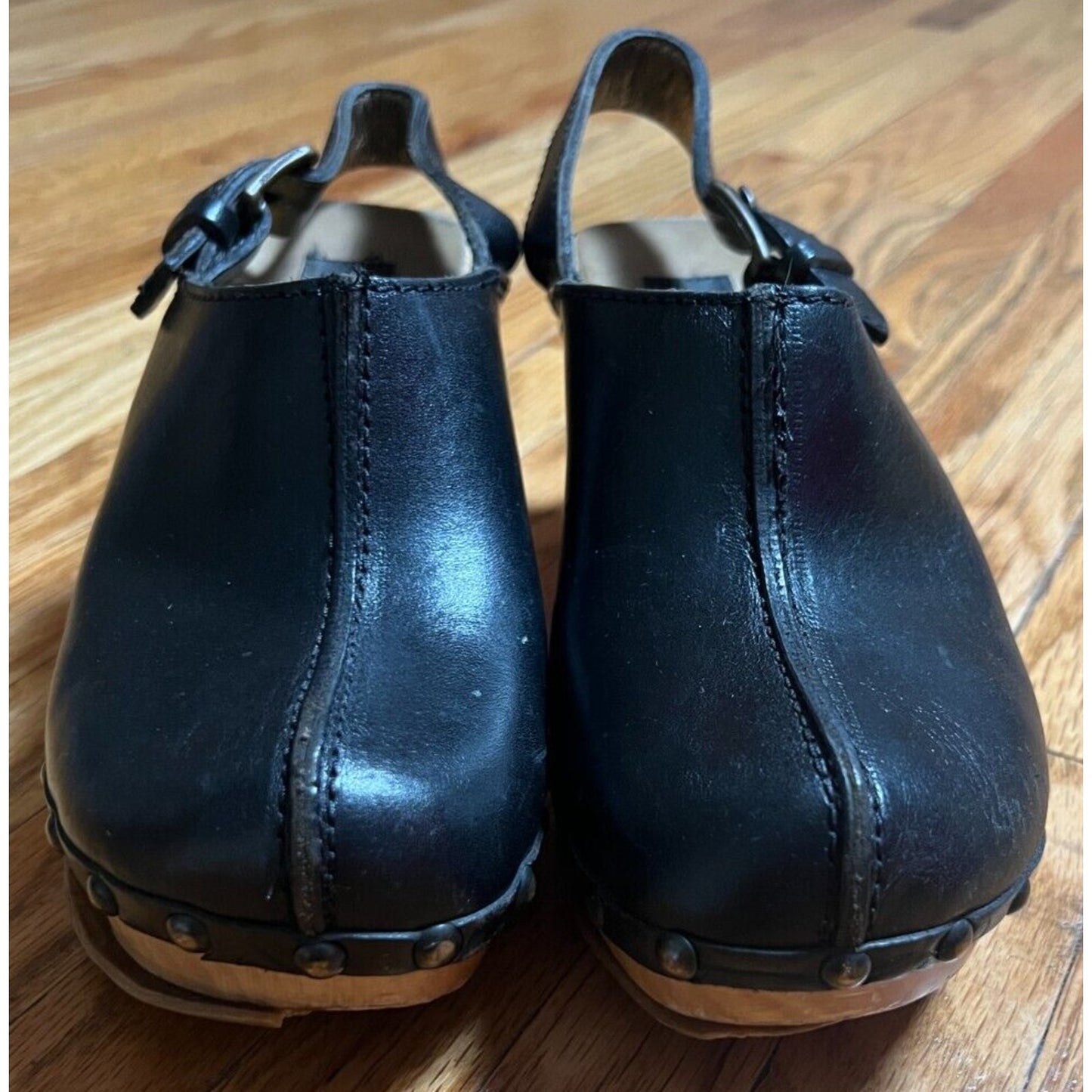 Dolce & Gabanna Black Leather Clogs Wood Size 37 US 7