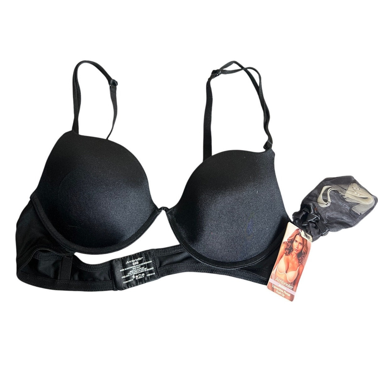 Ambrielle NWT 38B Nylon Convertible Plush Push Up Black Bra