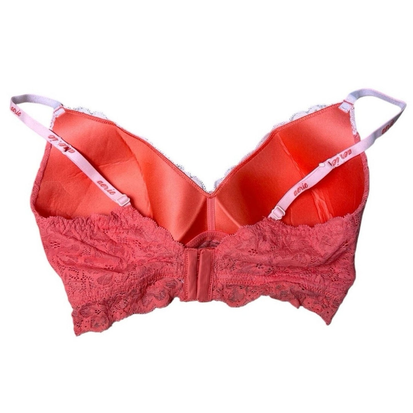 Aerie Bra Womens 32DD Pink Longline Floral Lace Molded Lightly Lined Hook & Eye
