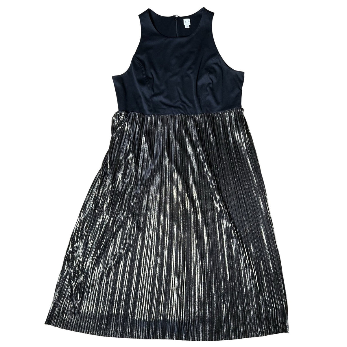 GAP Dress Womens 16 Black Pleated Metallic Skirt Midi Cocktail Lined Semi-Fitted