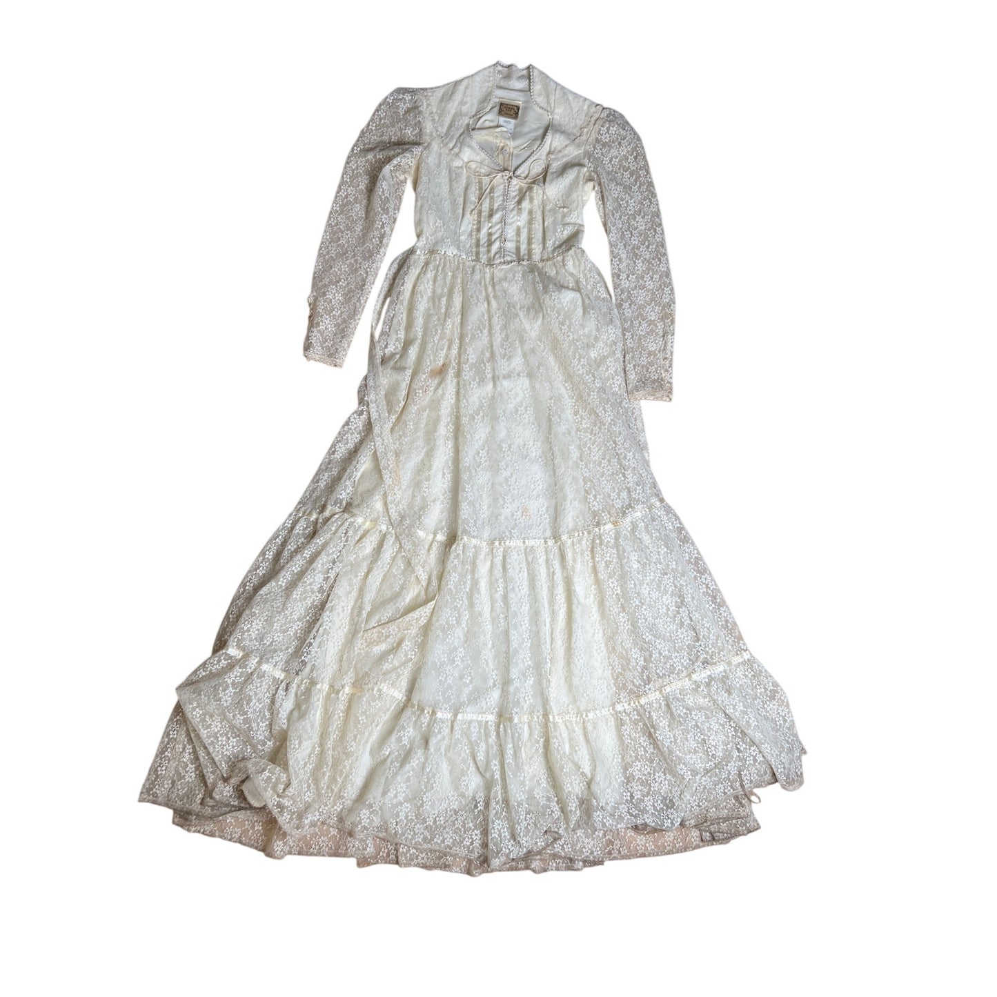 Vintage Gunne Sax White Lace Prairie Gown Dress Size 9