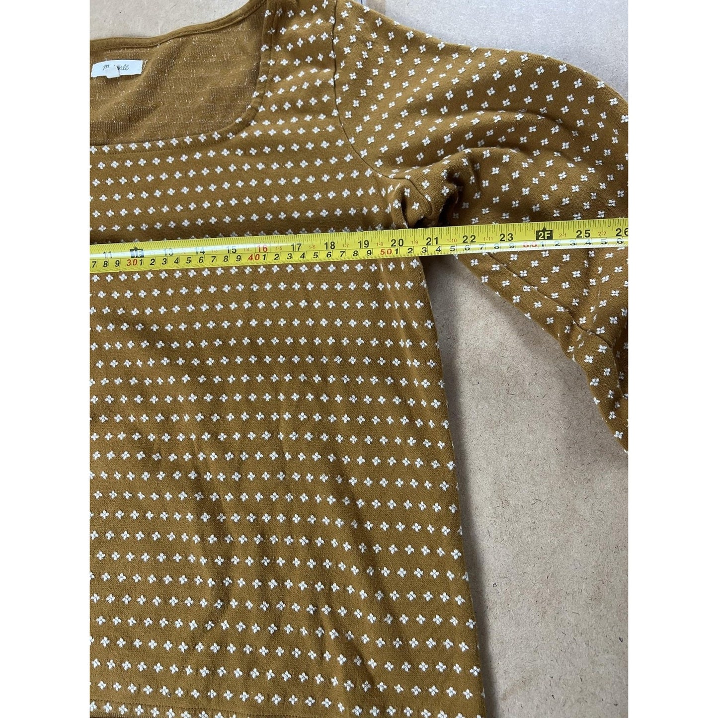 Madewell T-Shirt Womens XL Brown Square Neck Puff Sleeve Knit Geometric Stretch