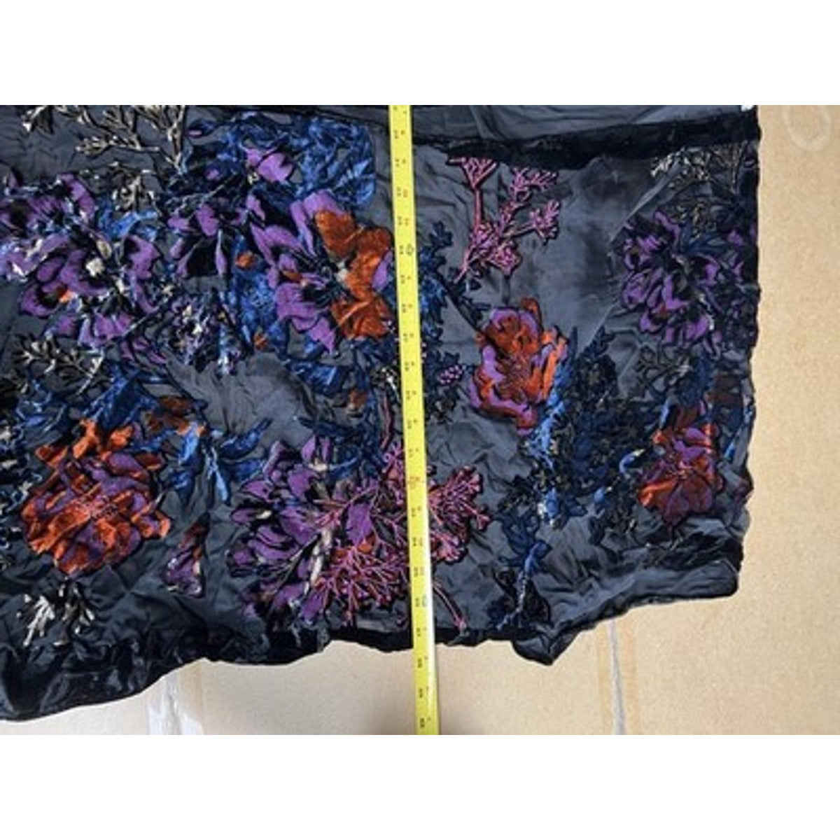 Michael Stars Cardigan Womens L Black Floral Velvet Sheer Open Embroidered