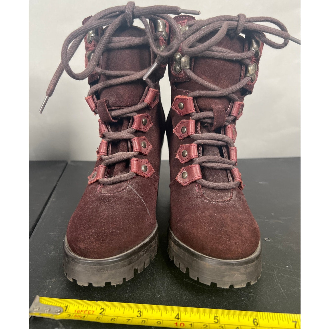 Harley Davidson Women Heel Boot Size 6 Maroon Suede Snake Faux Skin