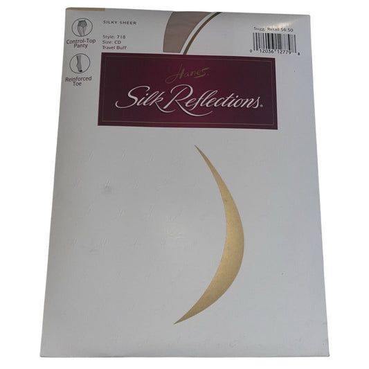 NWT Hanes Silk Reflections Silky Sheer Control Top Pantyhose Travel Bluff Sz CD