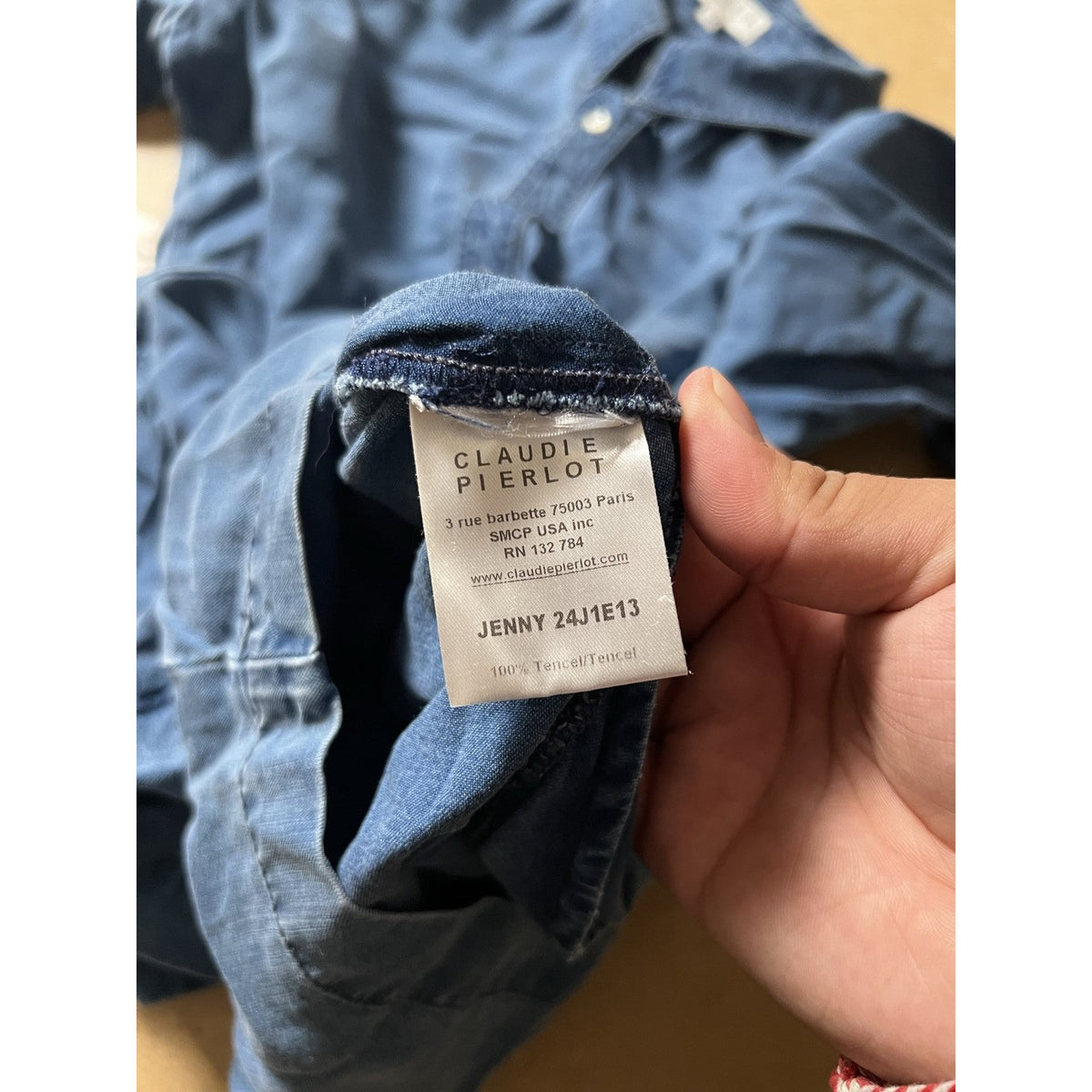 Claudie Pierlot Womens M Blue Denim Collared Snap Casual Pockets Long Sleeve