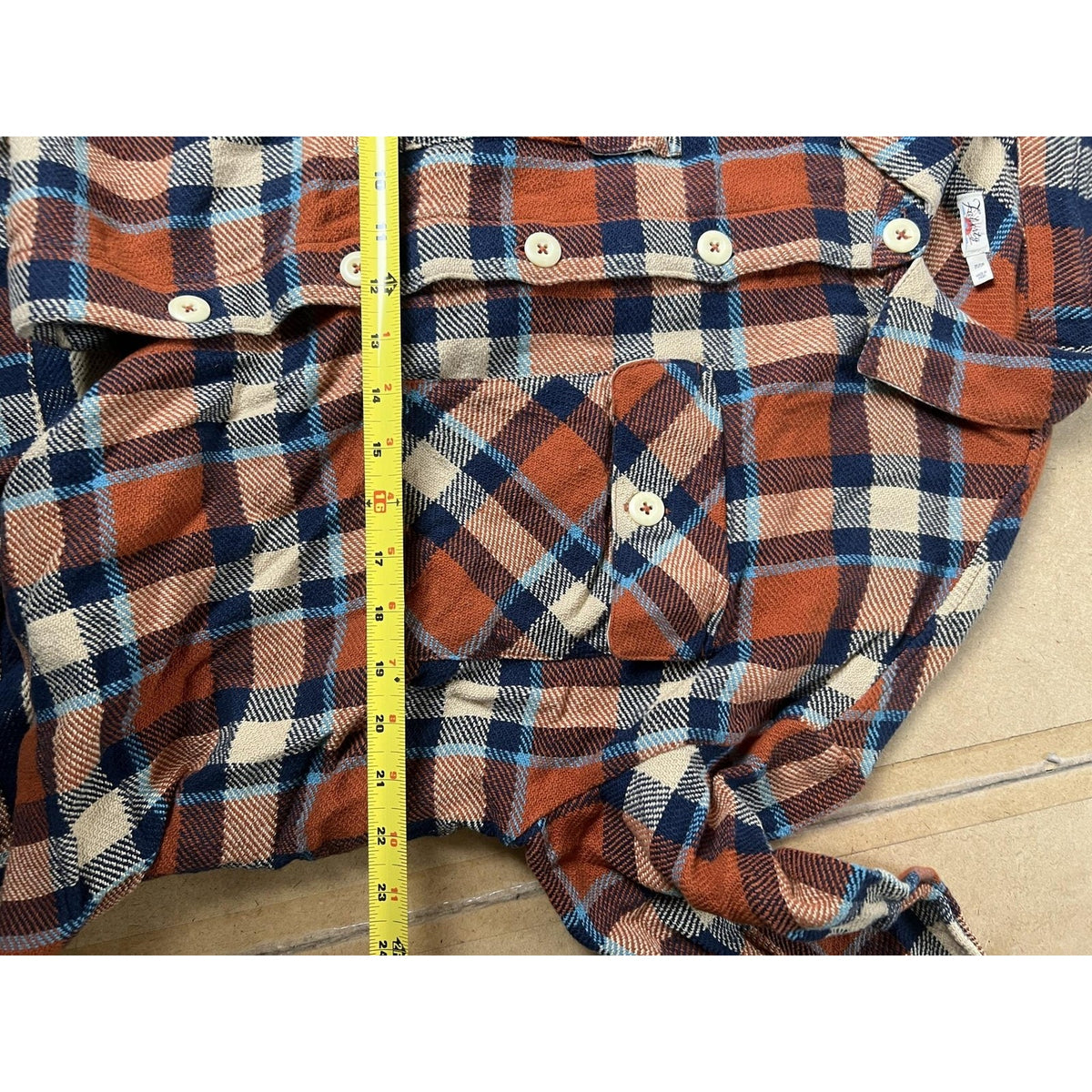 Faherty Button-Up Shirt Womens XL Orange Plaid Cropped Flannel Pockets Collared