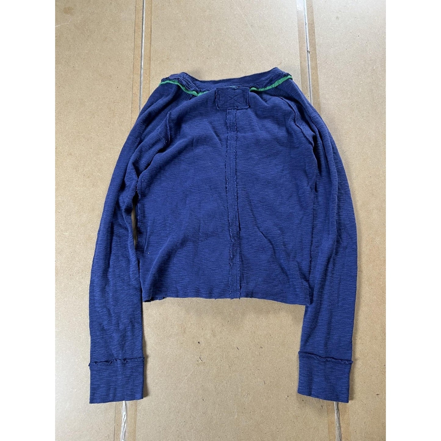 We The Free Button-Up Womens M Blue Cropped V-Neck Ruffle Lightweight Casual
