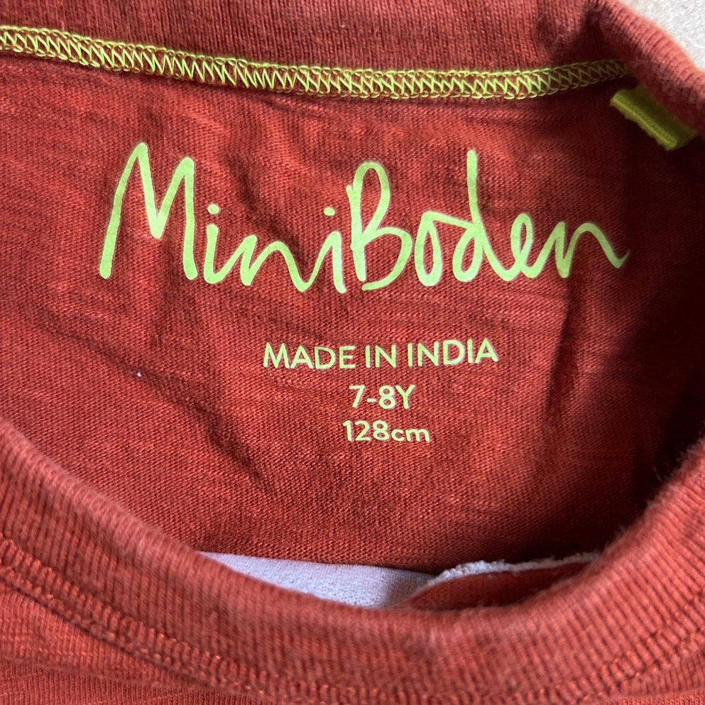 Mini Boden Embroidered Dinosaurs Long Sleeve Top Shirt Boys Size 7-8 years