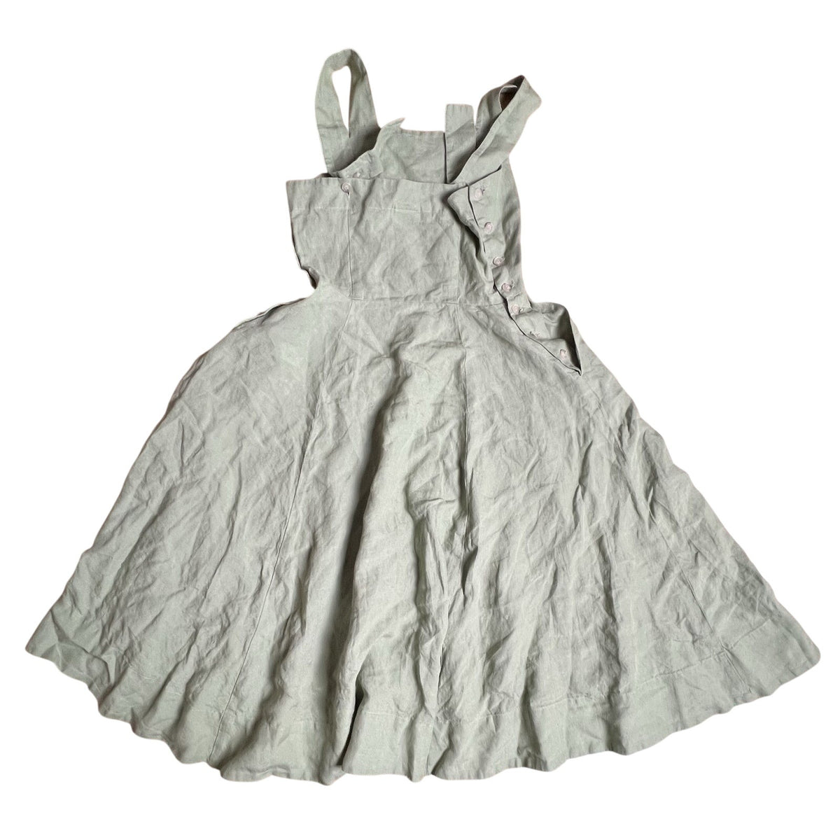 Son de Flor Dress Womens XS Green Linen Sundress Midi Square Neck Button