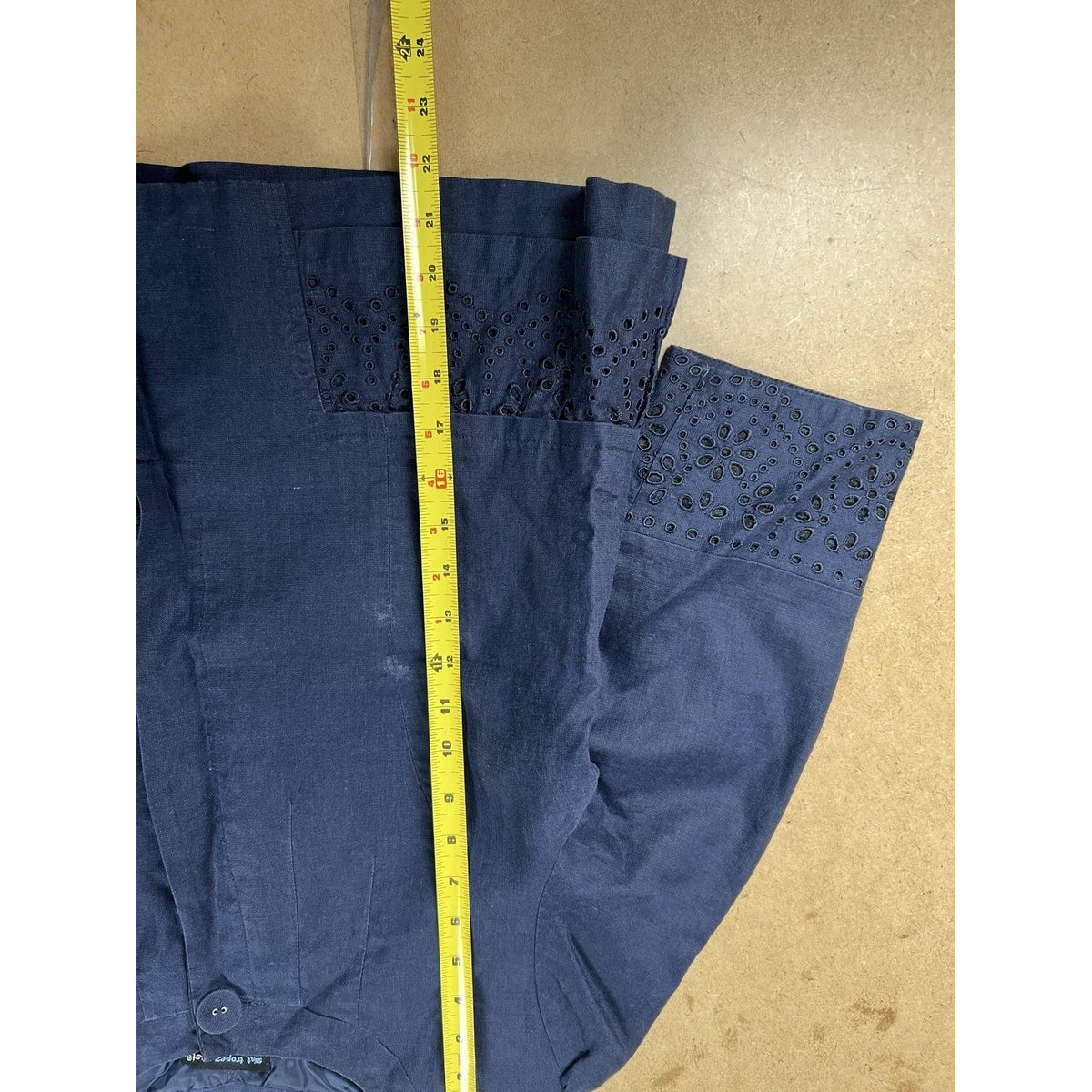 Saint Tropez West Jacket Womens M Blue Linen Collarless Embroidered Ruffle