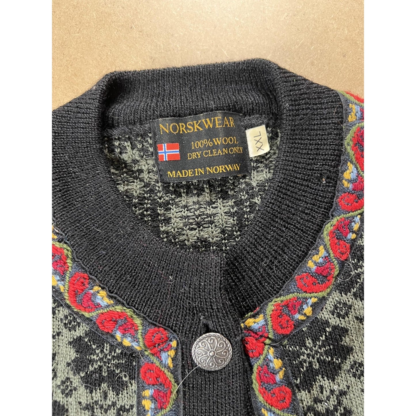 NORSKWEAR Cardigan Mens M Green Wool Knit Fair Isle Pockets Heavyweight