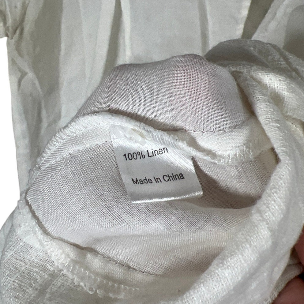 Peacock Linen Women Bohemain Top White Size Large Button Down