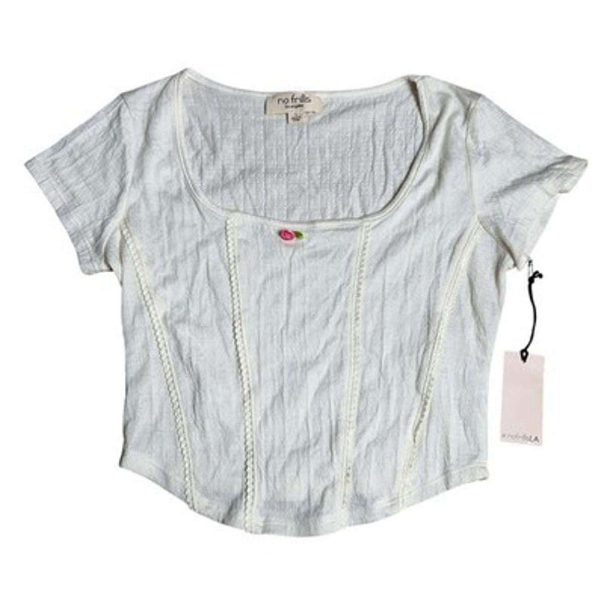 No Frills Los Angeles T-Shirt Womens L White Cropped Scoop Neck Embroidered
