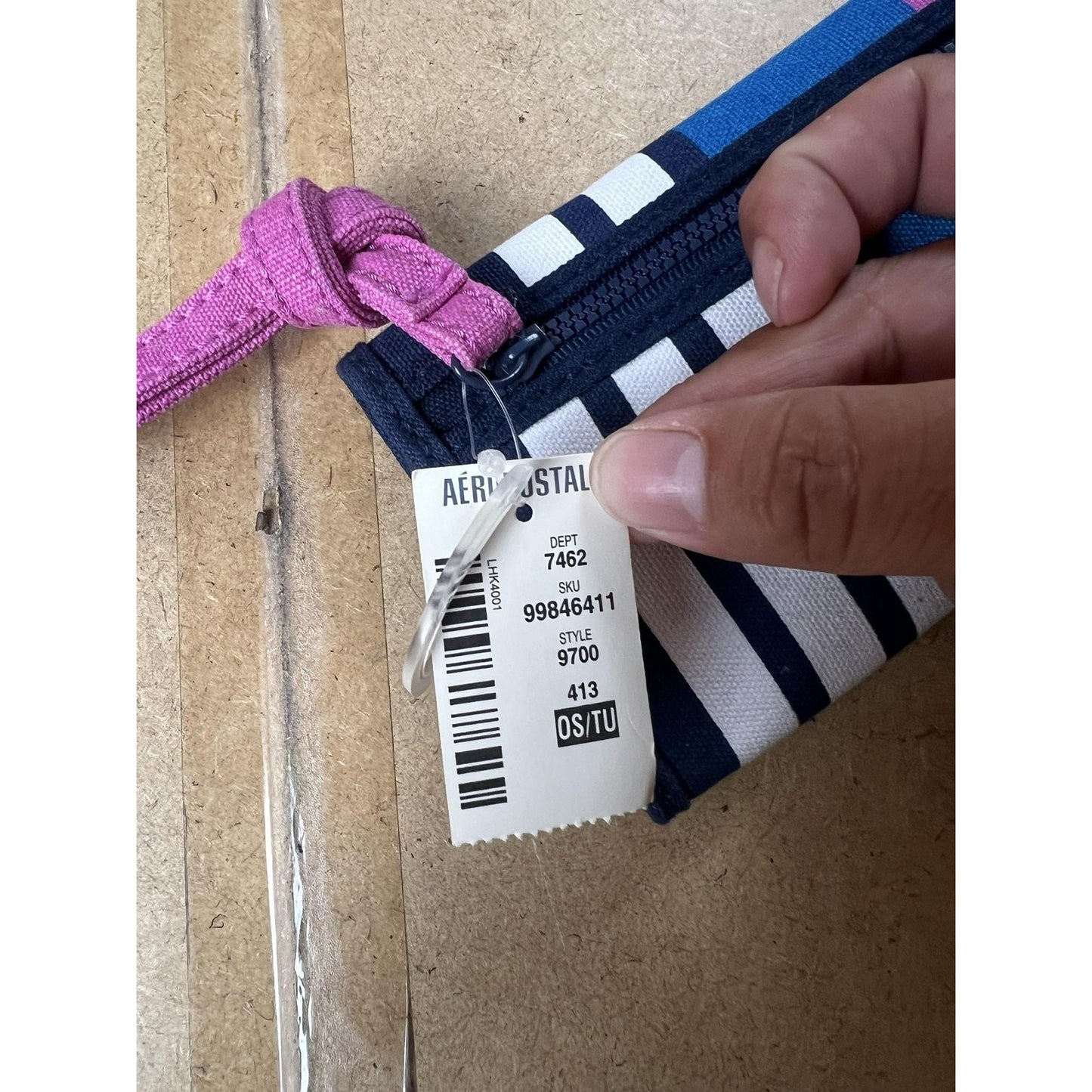 Aeropostale Clutch Womens Small Multicolor Canvas Striped Snap Closure Applique