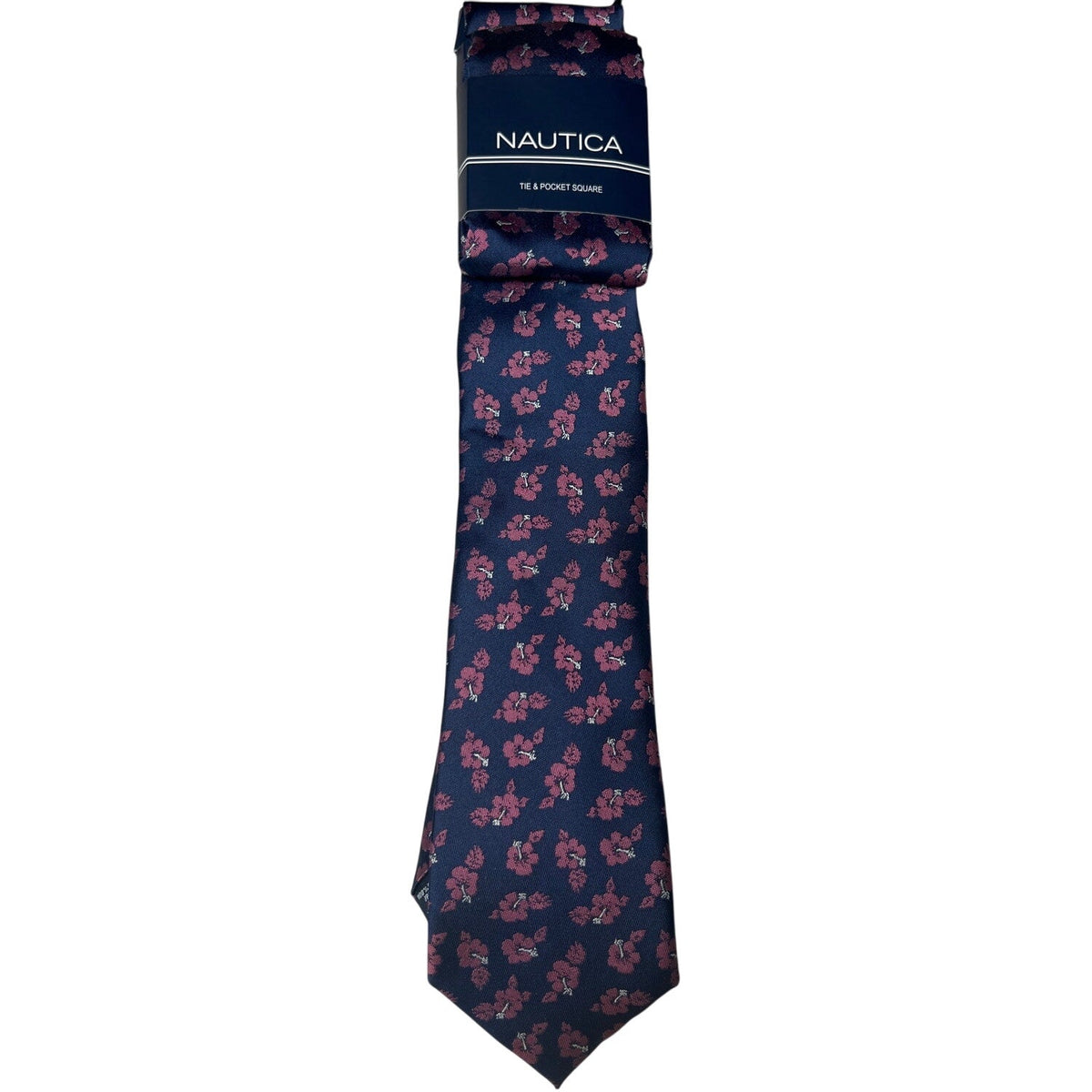 Nautica NWT Classic Tie Flower Print Navy Blue and Pink