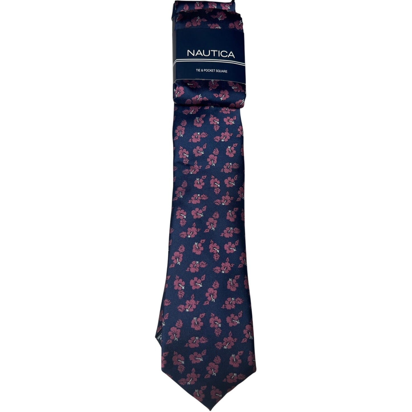 Nautica NWT Classic Tie Flower Print Navy Blue and Pink