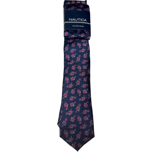 Nautica NWT Classic Tie Flower Print Navy Blue and Pink