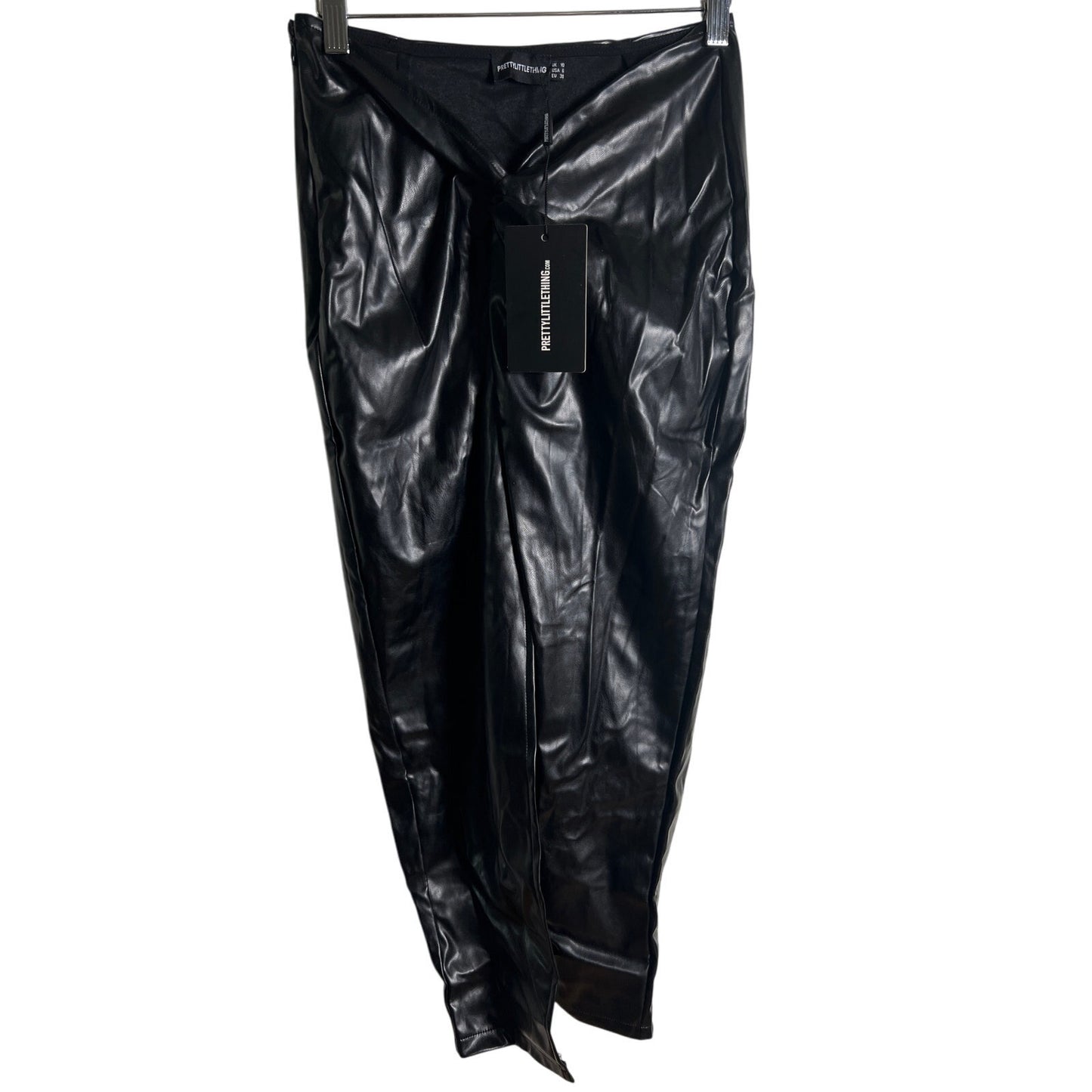 NWT Pretty Little Thing Black Faux Leather Pants Women's Size 6