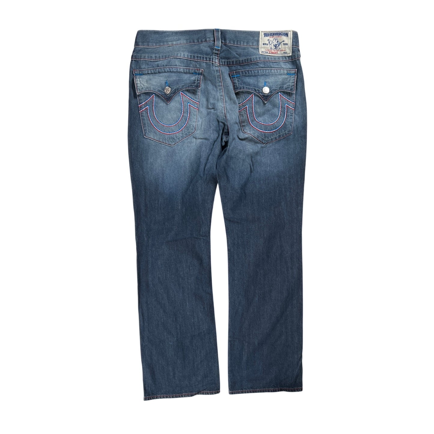 True Religion Straight Leg Jeans Horseshoe Embroidery Back Flap Size 38