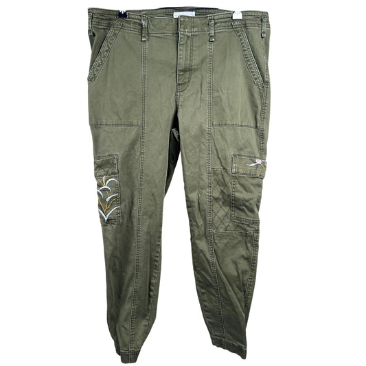 Anthropologie Austen Utility Pants Khaki Green Cotton Stretch Floral Pockets 16W