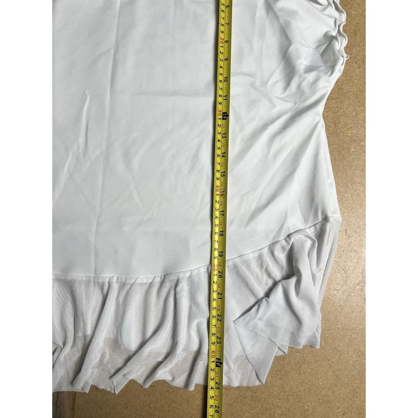 LAURA HLAVAC Shirt Womens M White Ruffle Hem Mesh Layer Relaxed Fit Top