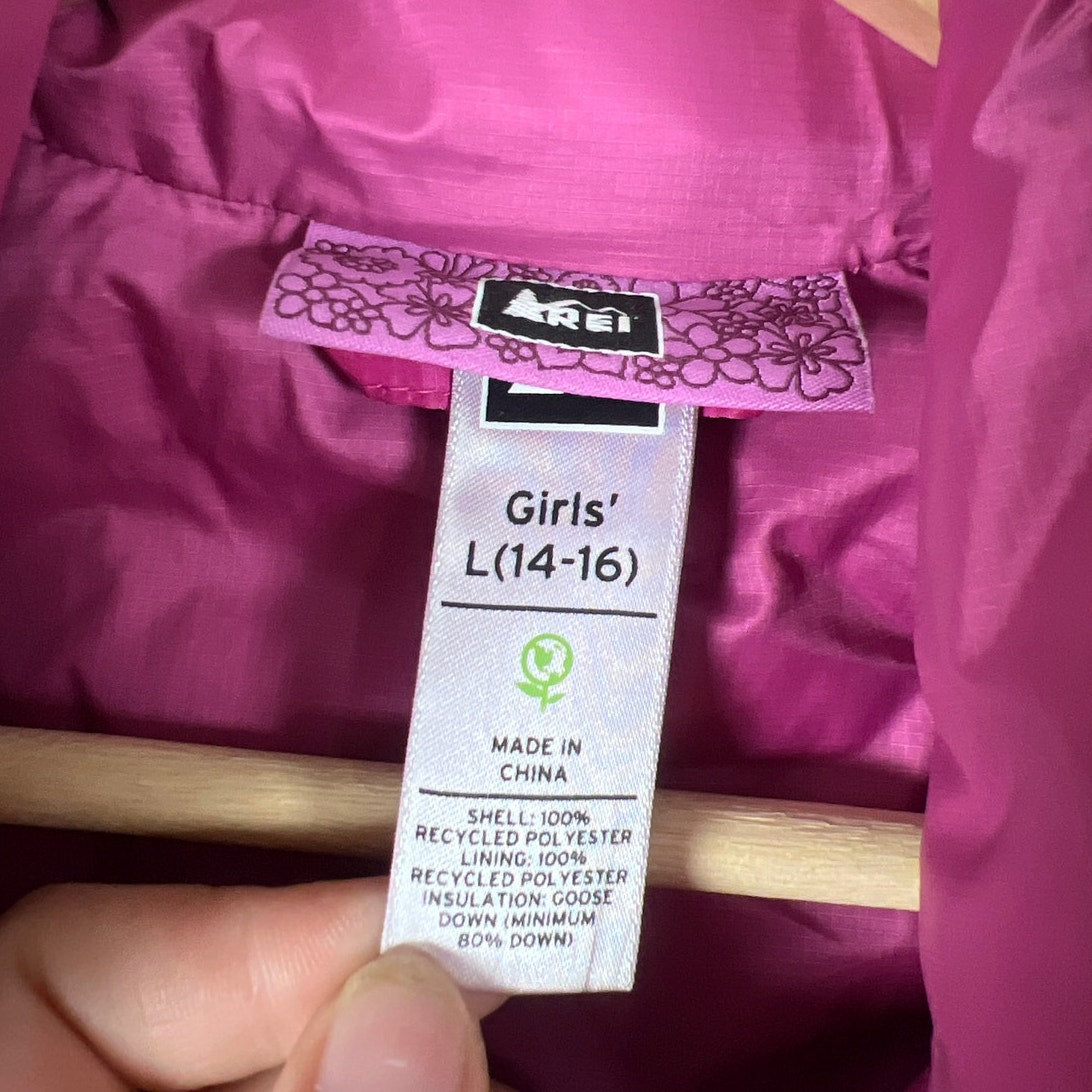 REI Girls Size Large %100 Polyester Pink Puff Vest