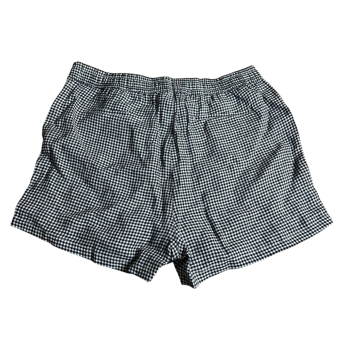 Quince Shorts Womens L Black Check Linen Elastic Waist Drawstring Casual Summer