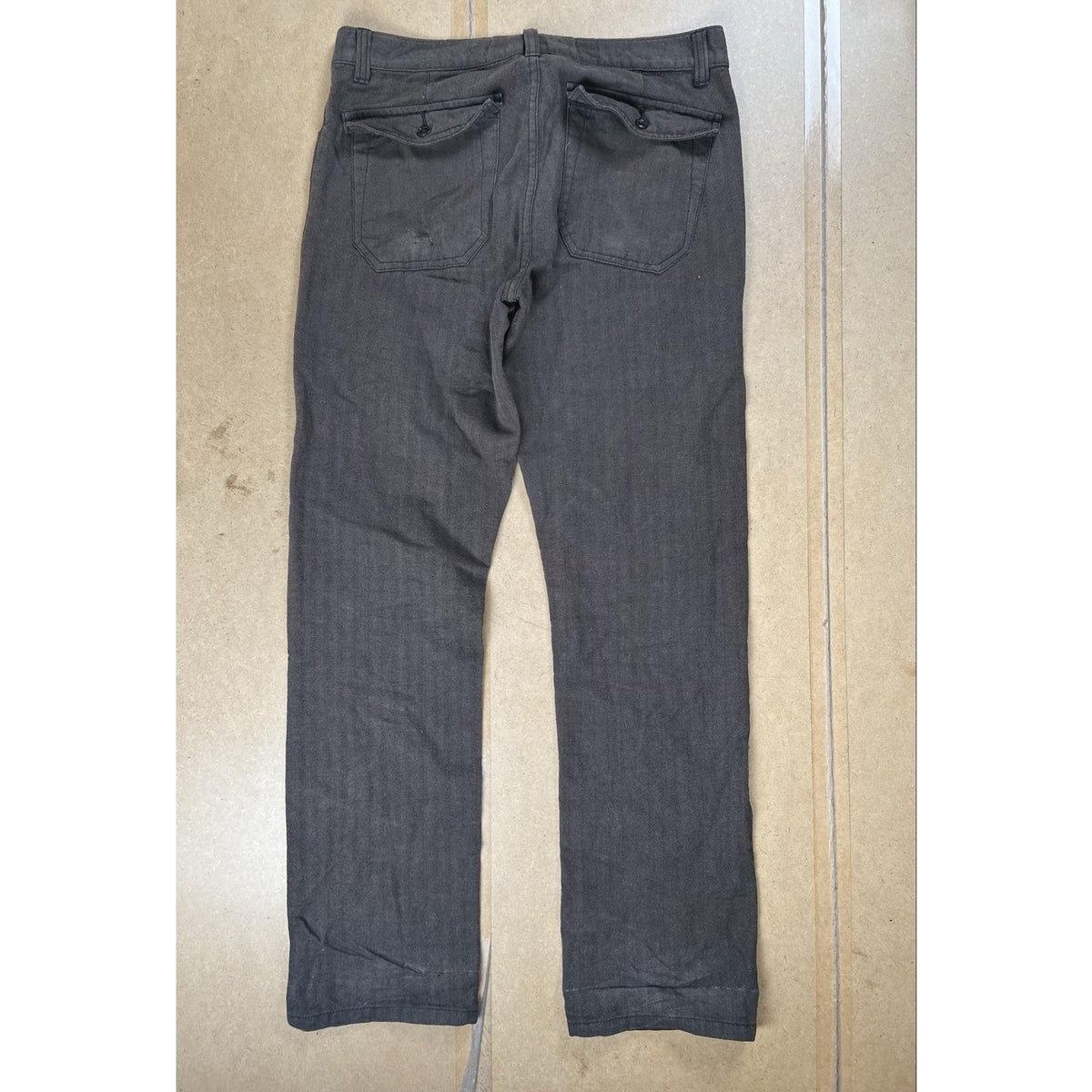 STOCK Pants Mens 33x32 Gray Chino Slim Denim Herringbone Cotton Flat Front