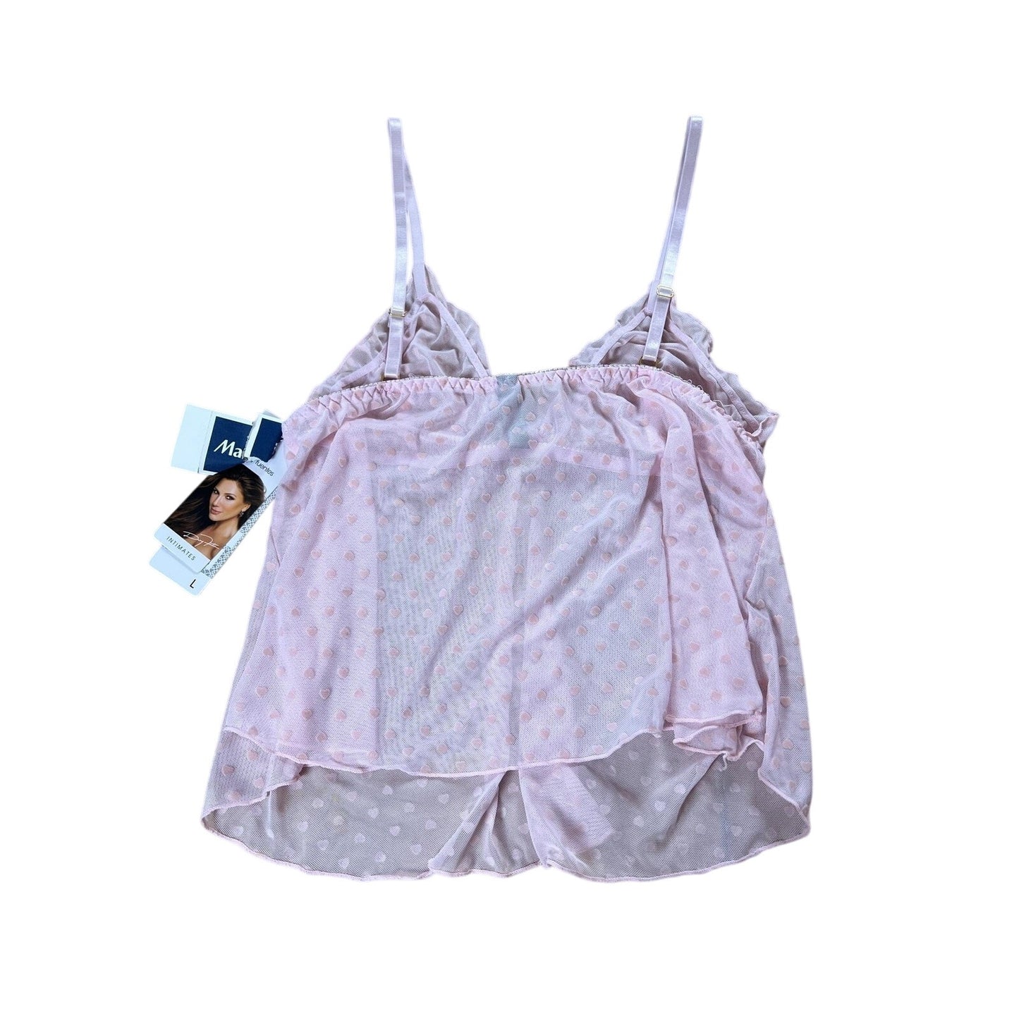Daisy Fuentes Camisole & Short Set Womens L Pink Mesh Polka Dot Intimates
