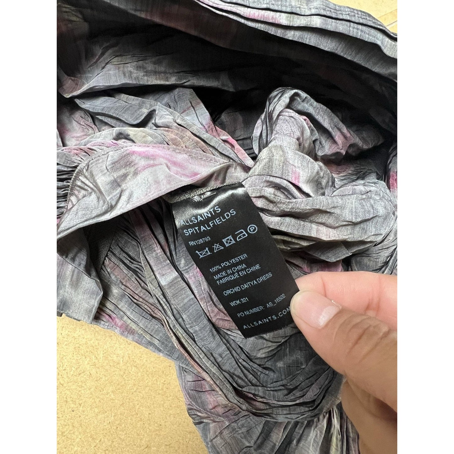 AllSaints Spitalfields Dress Womens 8 Gray Tie Dye Mini Strapless Sweetheart