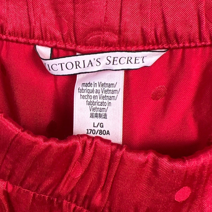 Victoria Secret Size Large Pajama Bottom Sleep Pants Satin Polka Dot