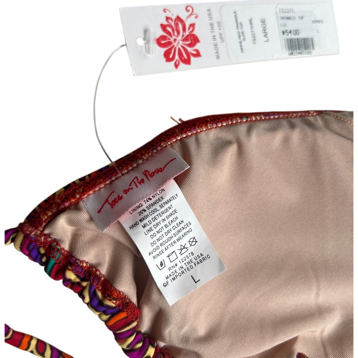 NWT Toes On The Nose Triangle Red Paisley Bikini Swim Top Large L