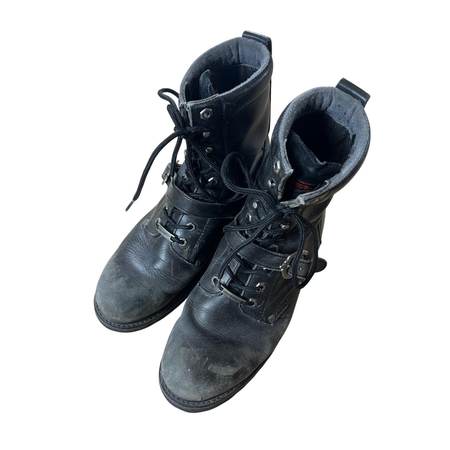 Harley-Davidson Boots Mens Size 10 Black Leather Biker Lace Up Buckle Ankle