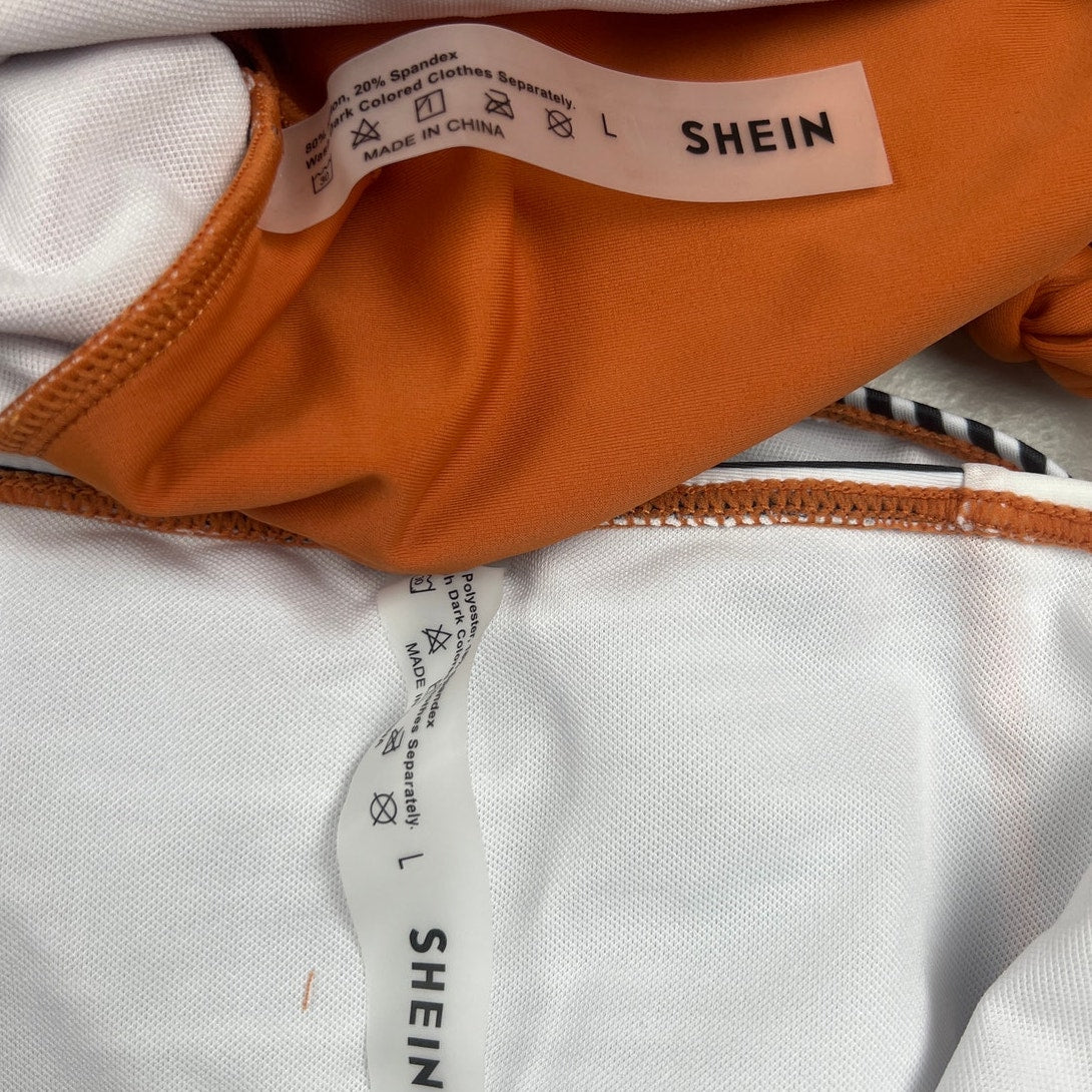 Shein Two Piece Bikini Set Orange Striped Bottoms Size Large L - EUC