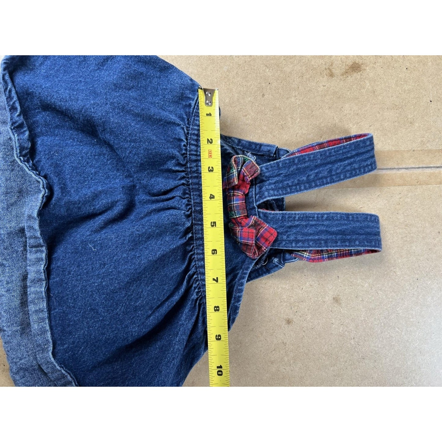 OshKosh B'gosh Overall Dress Girls 12 Blue Denim Square Neck Strappy Bow Casual