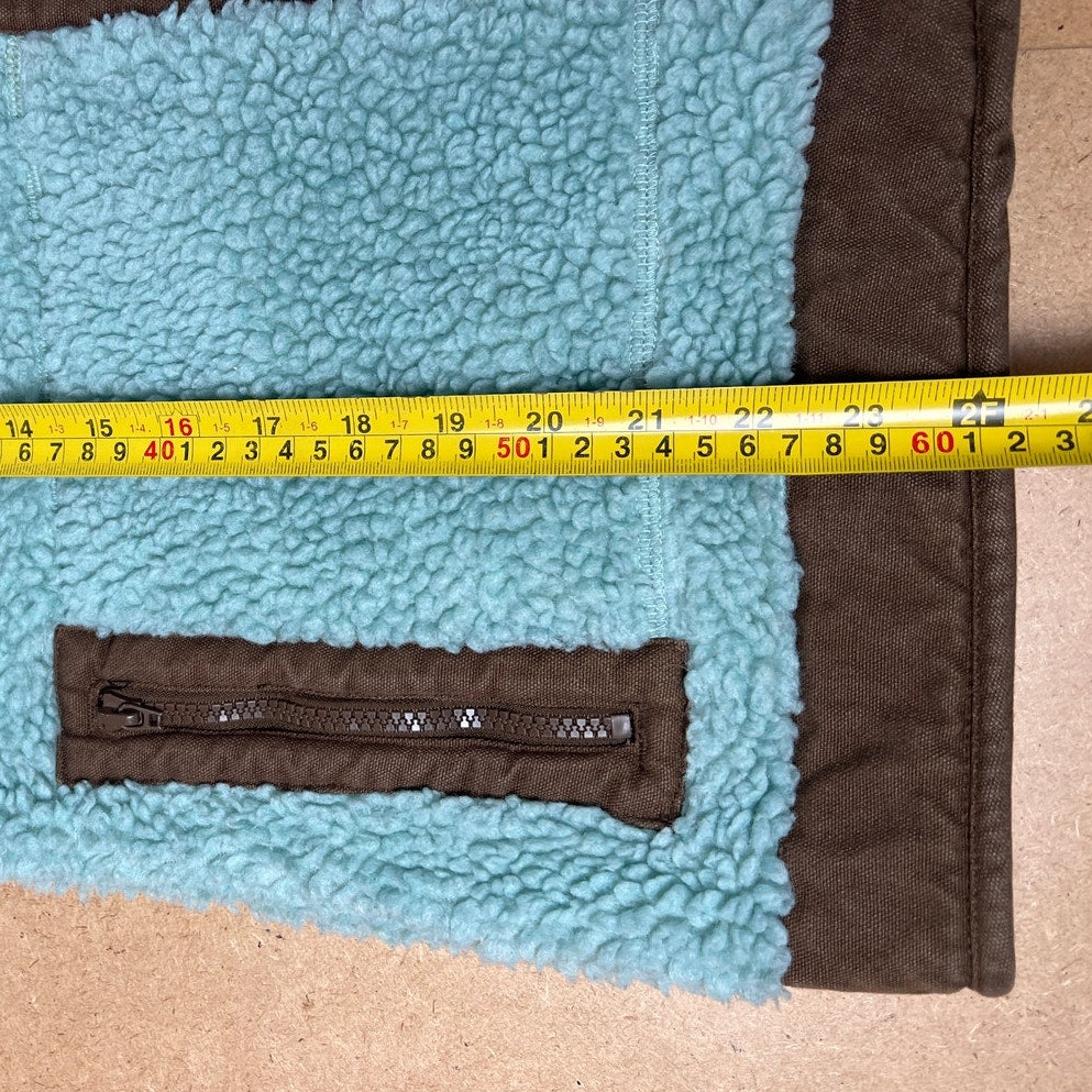 KAVU Blue Brown Outdoor Full Zip Fuzzy Sherpa Fleece Hooded Vest Women's Size L