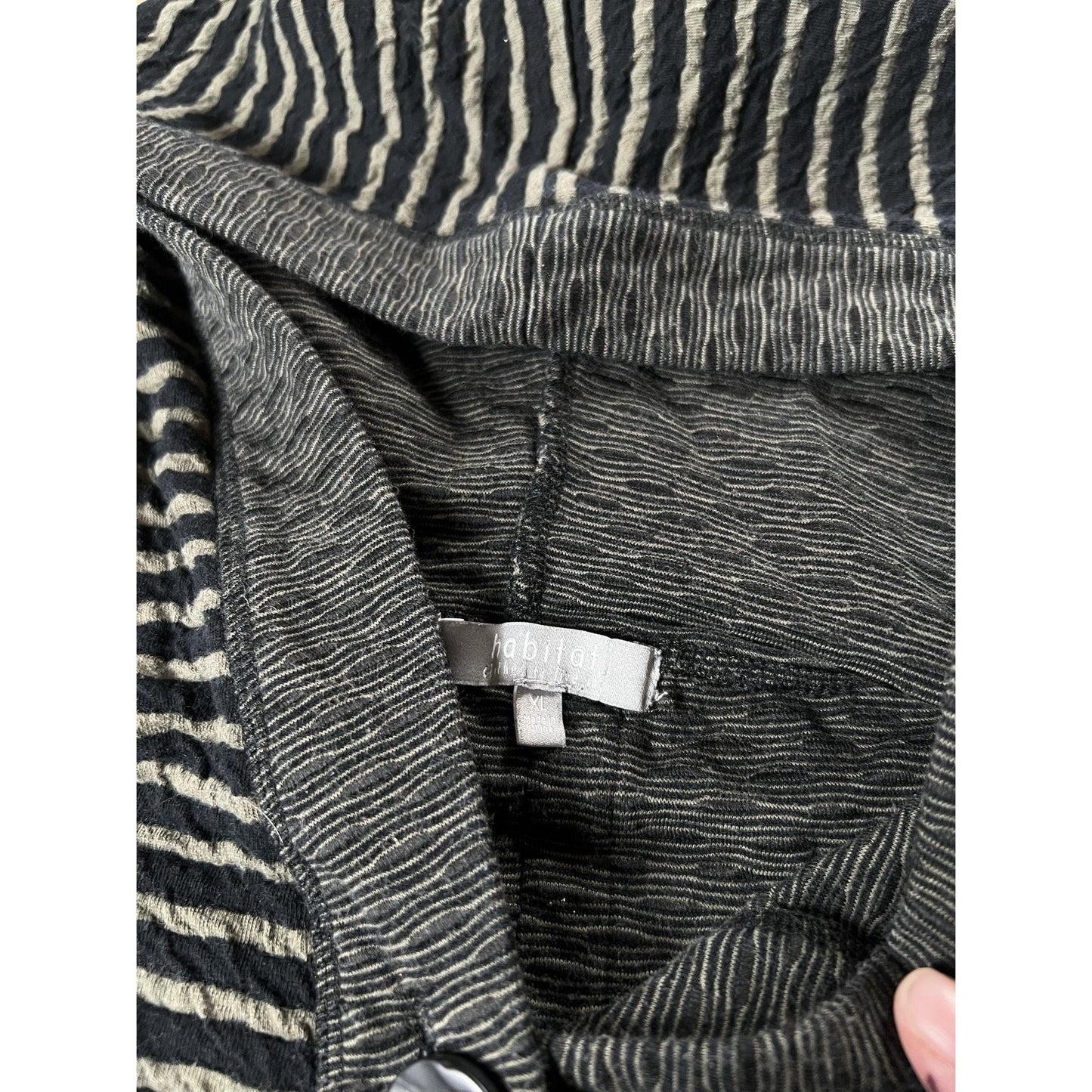 Habitat Cardigan Womens XL Black Cotton-Blend Hooded V-Neck Pockets Striped