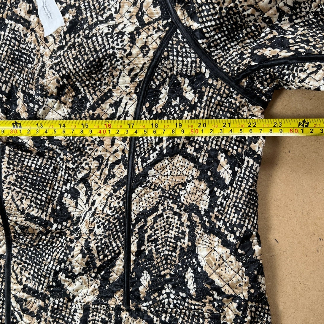NWT CHICO'S Metallic Gold & Black Satin Quilted Open Blazer Jacket Size 3