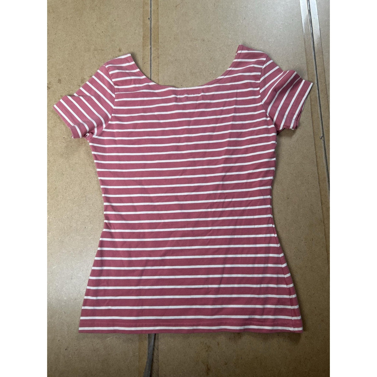 Pepe Jeans London T-Shirt Womens M Pink Scoop Neck Striped Embroidered Slim