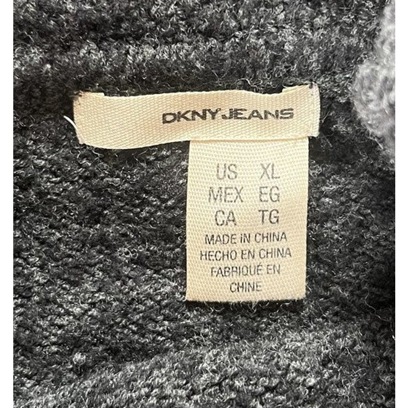 DKNY JEANS Sweater Womens XL Gray Pullover Cowl Neck Chunky-Knit Acrylic Wool
