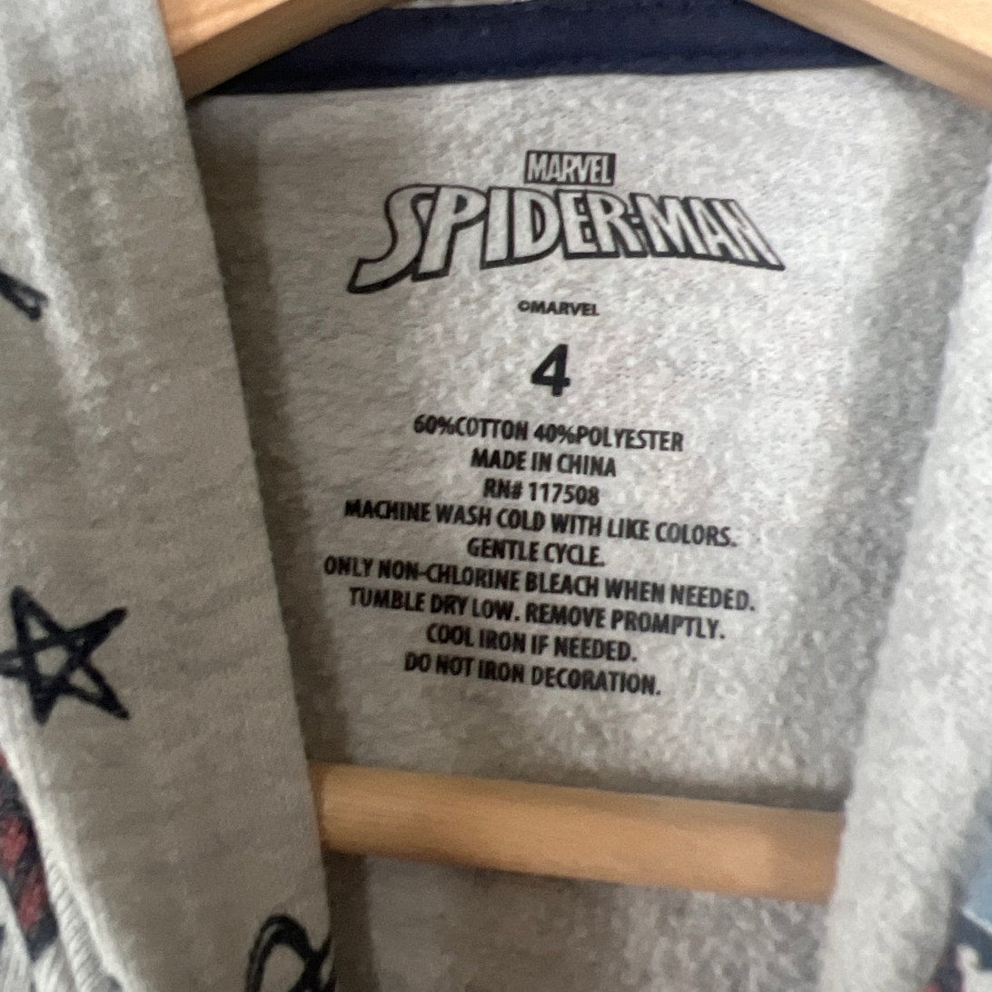 Marvel Spider-Man Size 4 Boy Pullover Hoodie Gray AOP
