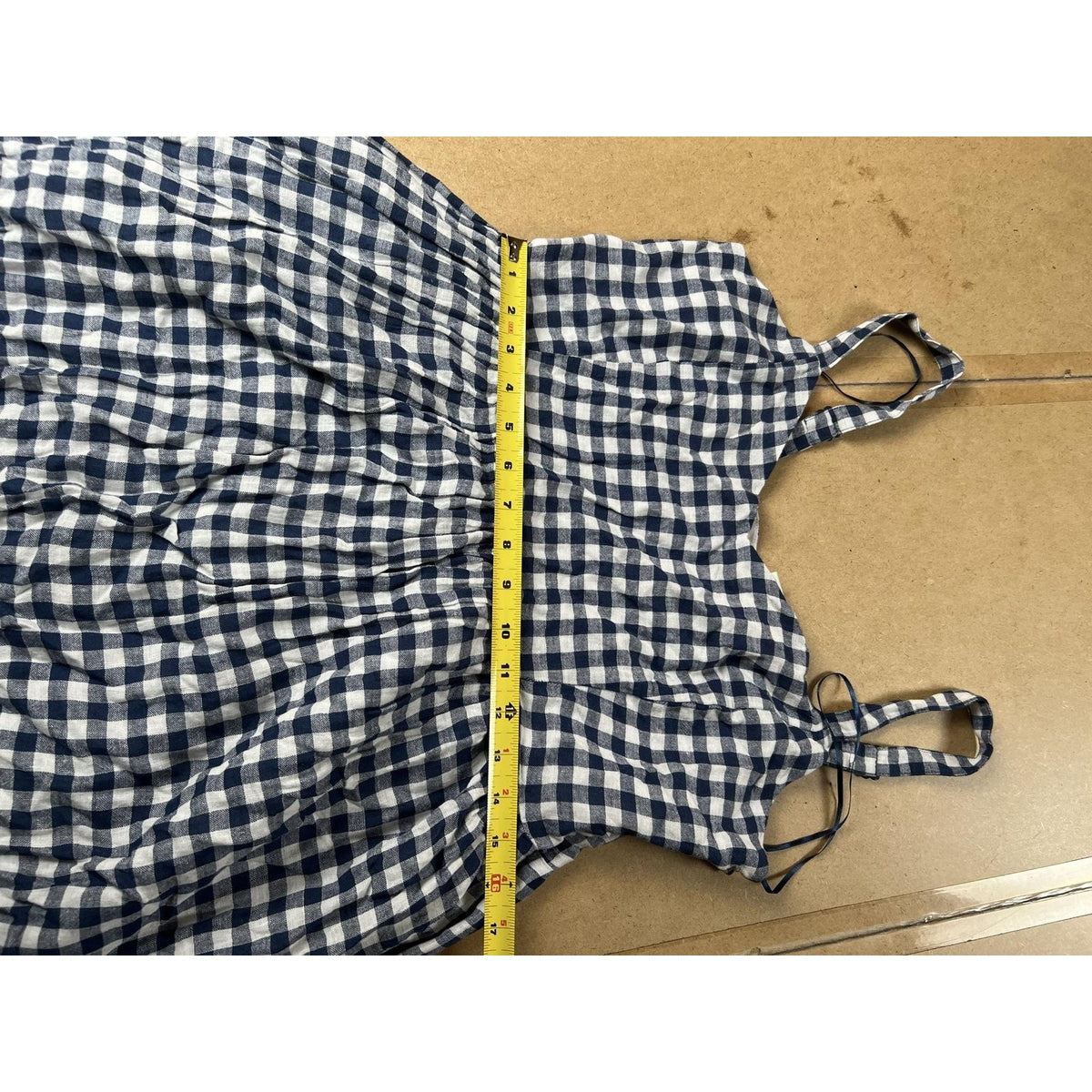C&C California Dress Womens 12 Blue Gingham Midi Sundress Sweetheart Ruffle