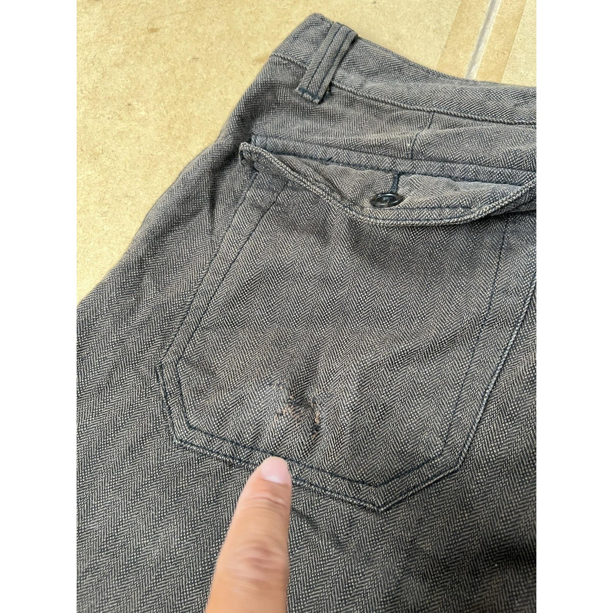 STOCK Pants Mens 33x32 Gray Chino Slim Denim Herringbone Cotton Flat Front