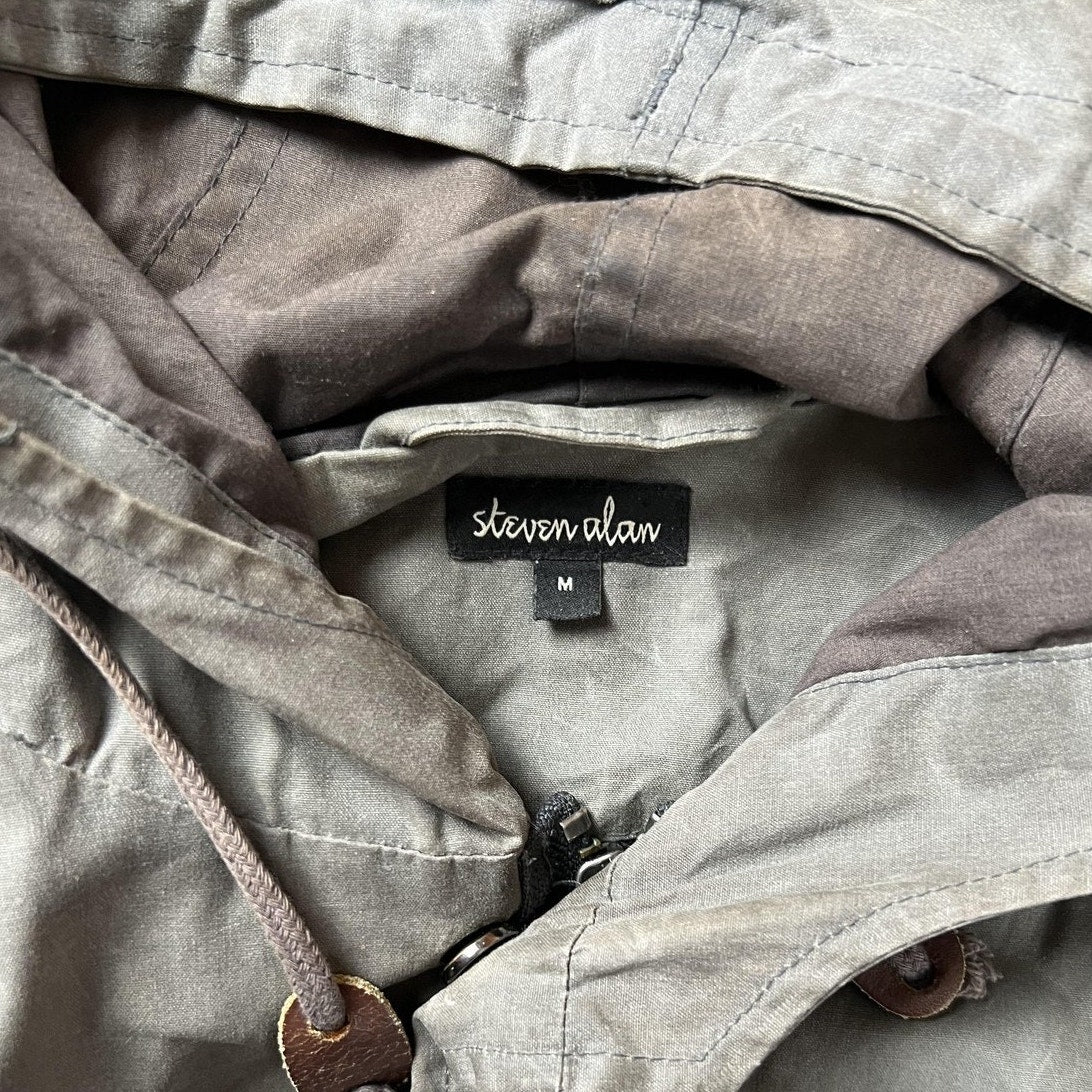 Steven Alan Hooded Parka Jacket Medium Gray Canvas Cotton Zip External Pockets