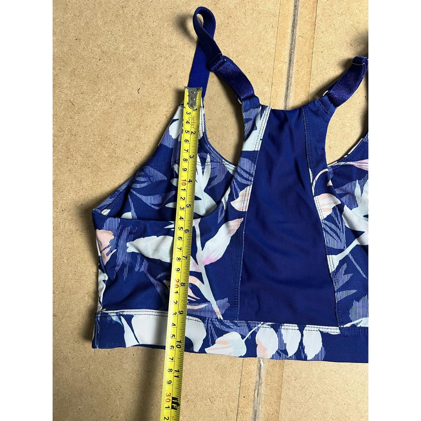 Bra Womens M Blue Floral Sports Bra Racerback Adjustable Strap Stretch Pullover